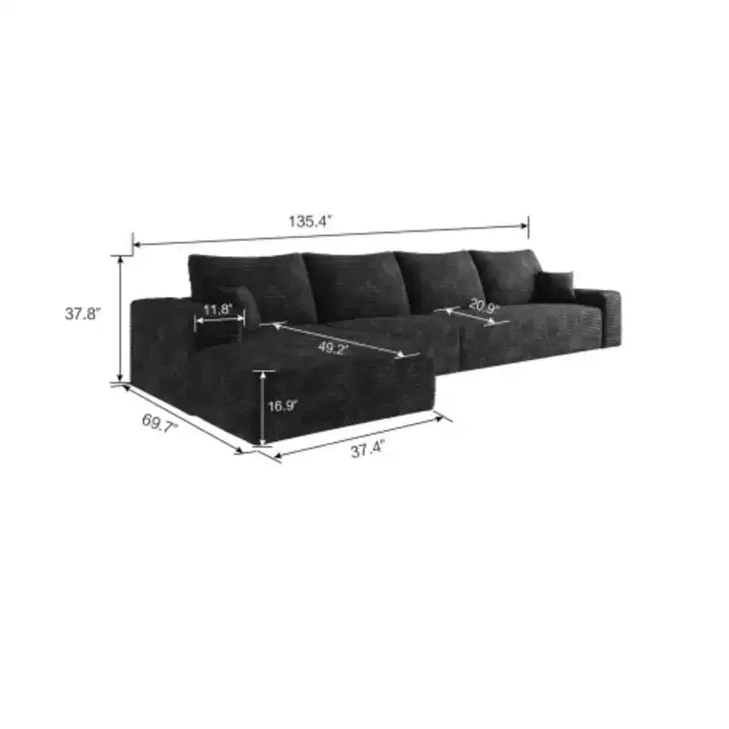 Canapé cloud avec méridienne en L, Canapé modulaire moderne avec assise profonde, Canapés rembourrés pour salon chambre noir