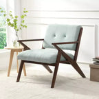 Chaise du milieu du siècle : Tissu peluche, accoudoirs inclinés, cadre en bois - Confortable pour le salon, la chambre, le bureau