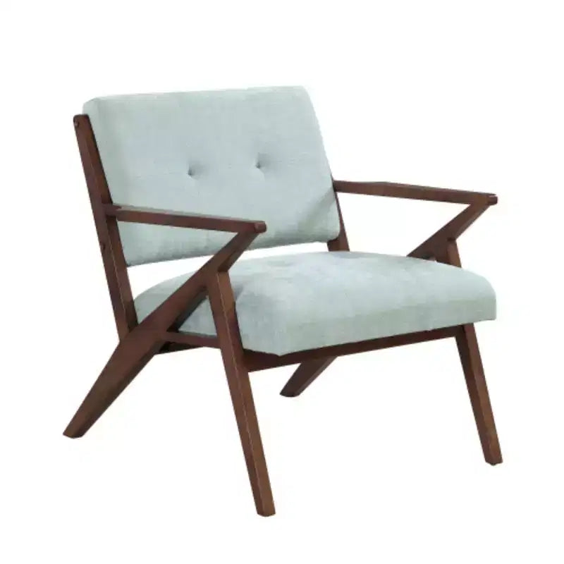 Chaise du milieu du siècle : Tissu peluche, accoudoirs inclinés, cadre en bois - Confortable pour le salon, la chambre, le bureau