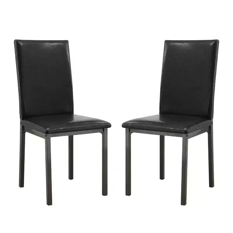 Simple Relax Set of 2 Faux Leather and Metal Side Chairs in Black