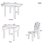 Ensemble petit-déjeuner 3 pièces avec table à rallonges : table en bois, 2 chaises dossier en X - Idéal pour les petits espaces