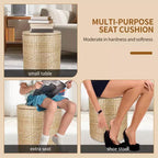 Pouf de Rangement Rond de 16 Pouces, Jacinthe d'Eau Tressée à la Main avec Couvercle Amovible, Doublure en Tissu, Capacité de 300 kg, Repose-Pieds, Table d'Appoint Multifonctionnel