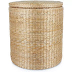 Pouf de Rangement Rond de 16 Pouces, Jacinthe d'Eau Tressée à la Main avec Couvercle Amovible, Doublure en Tissu, Capacité de 300 kg, Repose-Pieds, Table d'Appoint Multifonctionnel