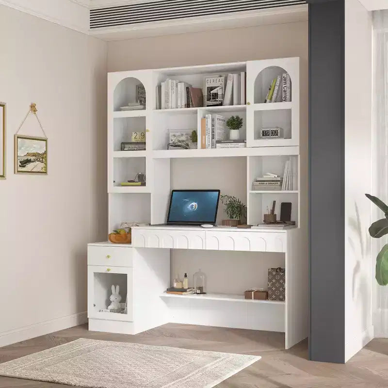 Famapy Bureau d'ordinateur simple avec rangement supérieur, style moderne