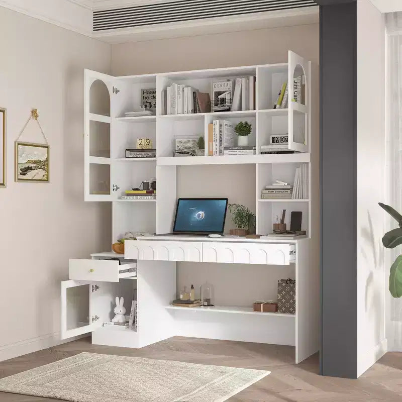 Famapy Bureau d'ordinateur simple avec rangement supérieur, style moderne