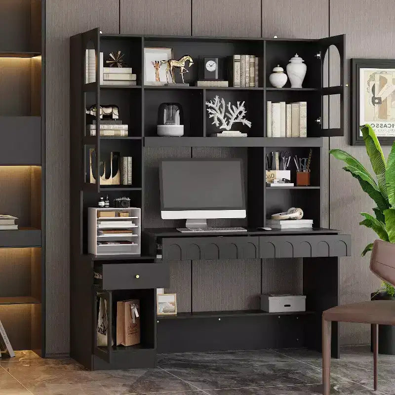 Famapy Bureau d'ordinateur simple avec rangement supérieur, style moderne
