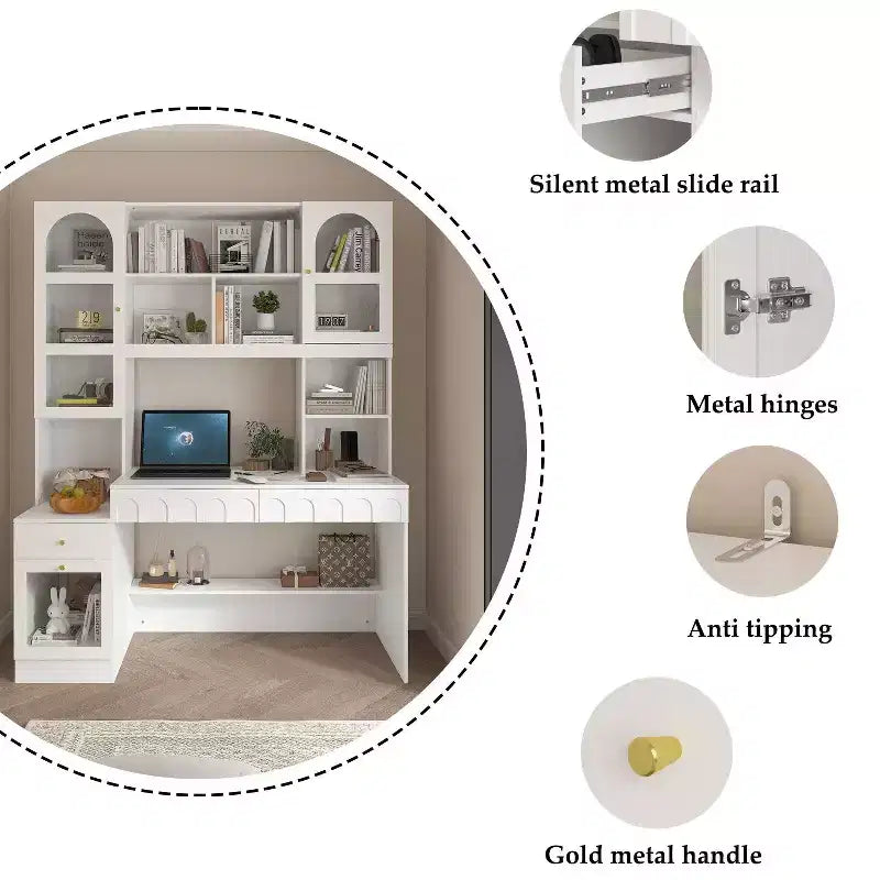 Famapy Bureau d'ordinateur simple avec rangement supérieur, style moderne