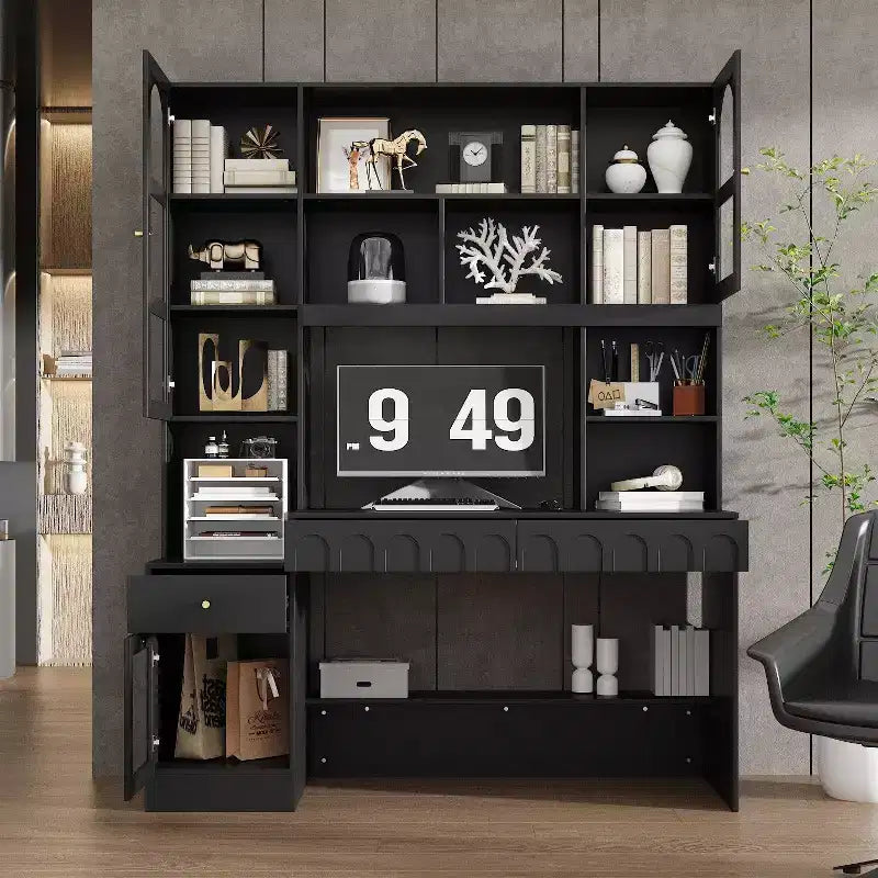 Famapy Bureau d'ordinateur simple avec rangement supérieur, style moderne