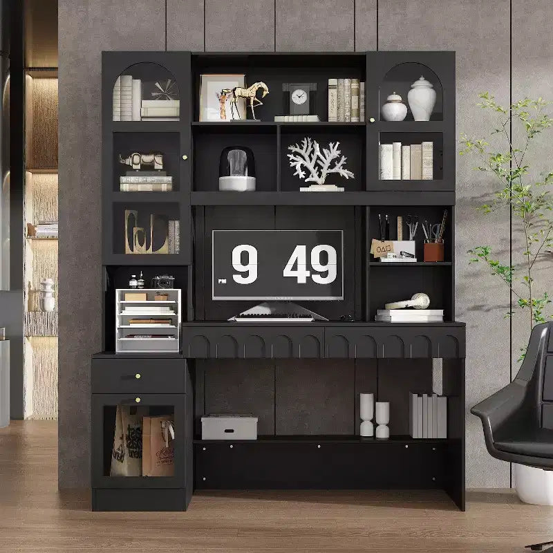 Famapy Bureau d'ordinateur simple avec rangement supérieur, style moderne