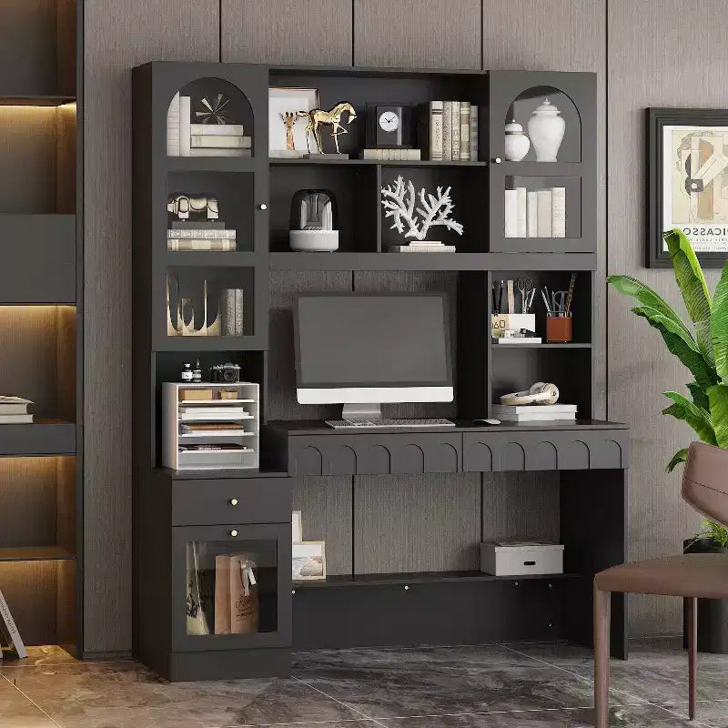 Famapy Bureau d'ordinateur simple avec rangement supérieur, style moderne