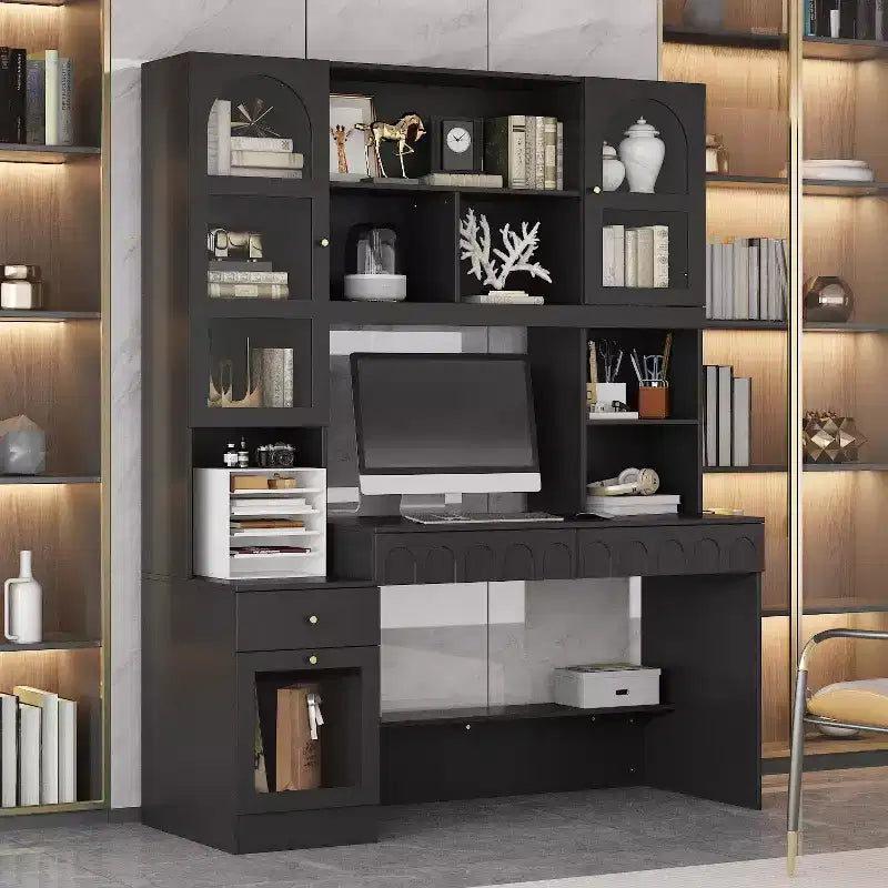 Famapy Bureau d'ordinateur simple avec rangement supérieur, style moderne