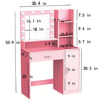 Coiffeuse moderne avec miroir et 3 modes d'éclairage, Table de maquillage avec tiroir et meuble de rangement à trois niveaux, Rose - ModernLuxe