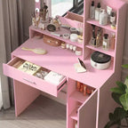 Coiffeuse moderne avec miroir et 3 modes d'éclairage, Table de maquillage avec tiroir et meuble de rangement à trois niveaux, Rose - ModernLuxe