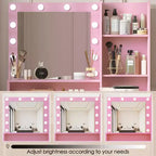 Coiffeuse moderne avec miroir et 3 modes d'éclairage, Table de maquillage avec tiroir et meuble de rangement à trois niveaux, Rose - ModernLuxe