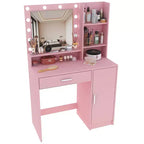 Coiffeuse moderne avec miroir et 3 modes d'éclairage, Table de maquillage avec tiroir et meuble de rangement à trois niveaux, Rose - ModernLuxe