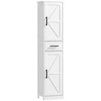 HOMCOM Armoire de Rangement de Salle de Bain Haute 170 cm avec Tiroir, Meuble de Salle de Bain Etroit Style Ferme avec Portes Coulissantes et Etagères Réglables, Armoire à Linge
