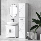 HOMCOM Armoire de Rangement de Salle de Bain Haute 170 cm avec Tiroir, Meuble de Salle de Bain Etroit Style Ferme avec Portes Coulissantes et Etagères Réglables, Armoire à Linge