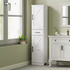HOMCOM Armoire de Rangement de Salle de Bain Haute 170 cm avec Tiroir, Meuble de Salle de Bain Etroit Style Ferme avec Portes Coulissantes et Etagères Réglables, Armoire à Linge