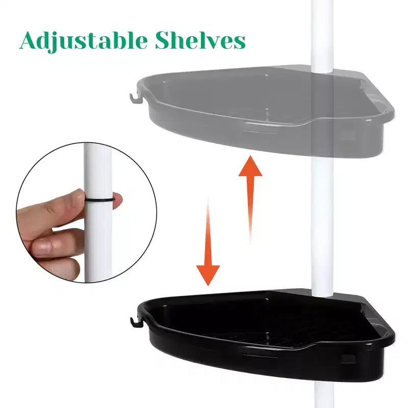 Serviteur de douche d'angle, organiseur de rangement de salle de bain antirouille avec 4 étagères réglables, étagère de douche d'angle avec patin en caoutchouc, 258-310 cm