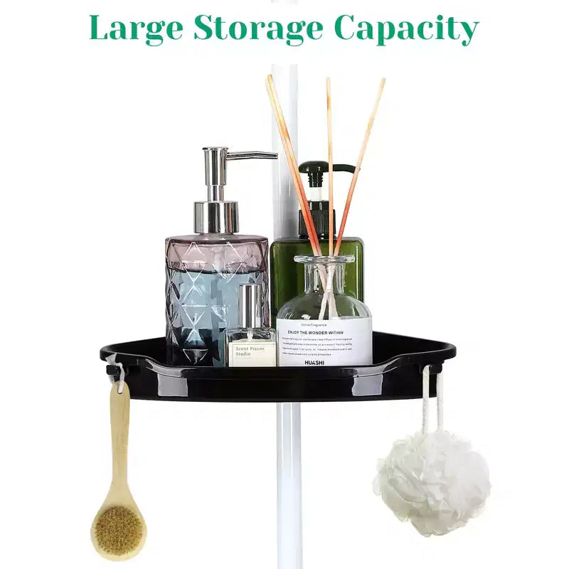 Serviteur de douche d'angle, organiseur de rangement de salle de bain antirouille avec 4 étagères réglables, étagère de douche d'angle avec patin en caoutchouc, 258-310 cm