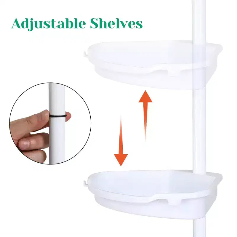 Serviteur de douche d'angle, organiseur de rangement de salle de bain antirouille avec 4 étagères réglables, étagère de douche d'angle avec patin en caoutchouc, 258-310 cm