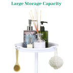 Serviteur de douche d'angle, organiseur de rangement de salle de bain antirouille avec 4 étagères réglables, étagère de douche d'angle avec patin en caoutchouc, 258-310 cm