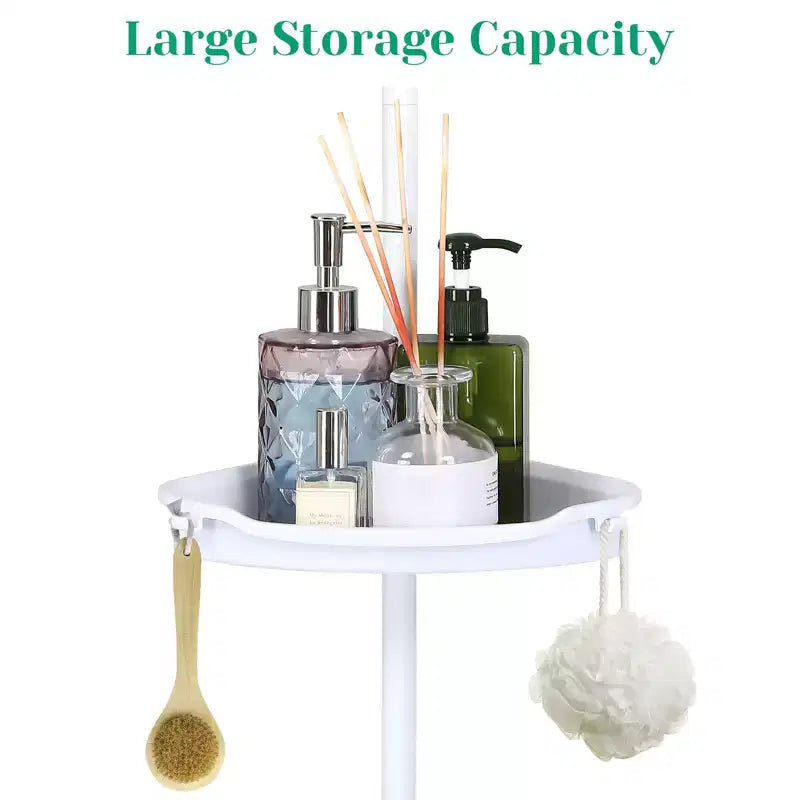 Serviteur de douche d'angle, organiseur de rangement de salle de bain antirouille avec 4 étagères réglables, étagère de douche d'angle avec patin en caoutchouc, 258-310 cm