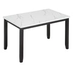 Ensemble de salle à manger 5 pièces avec table à manger en faux marbre, 4 chaises de salle à manger épaisses et rembourrées, gris/blanc - ModernLuxe