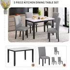 Ensemble de salle à manger 5 pièces avec table à manger en faux marbre, 4 chaises de salle à manger épaisses et rembourrées, gris/blanc - ModernLuxe