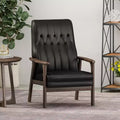 Mid Century Faux Leather Upholstered Accent Chair, Modern High Back Armchair, Leisure Wood Club Chair - Merax