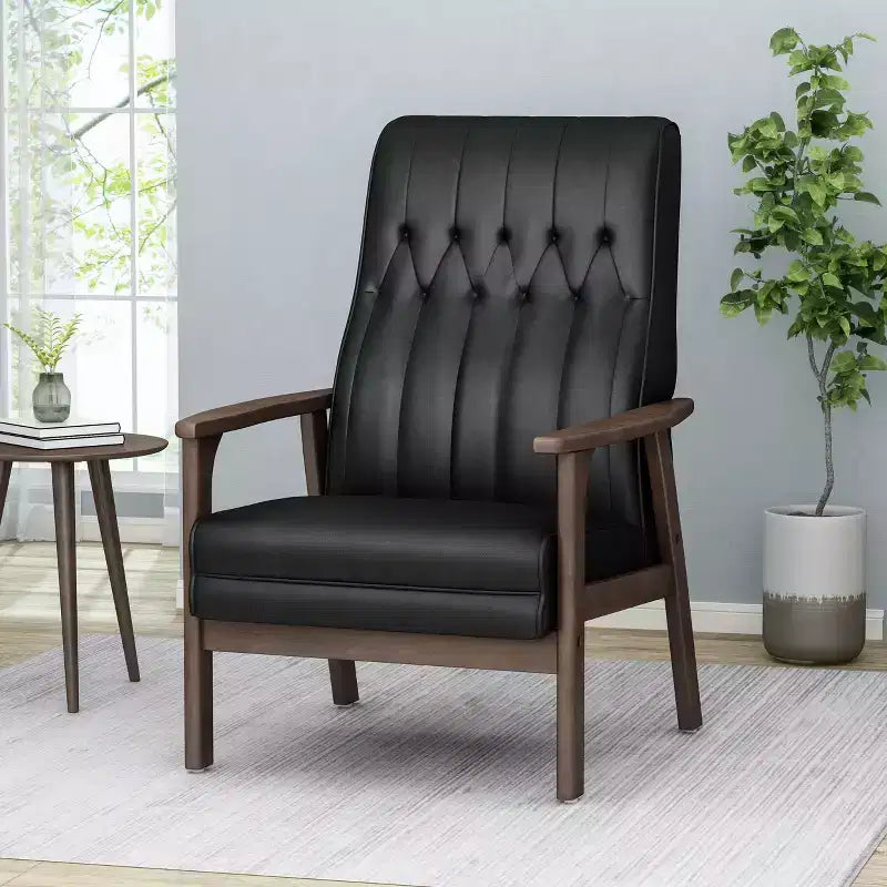 Fauteuil d'appoint Merax en similicuir style Mid-Century, fauteuil moderne à dossier haut, fauteuil de club en bois de loisirs