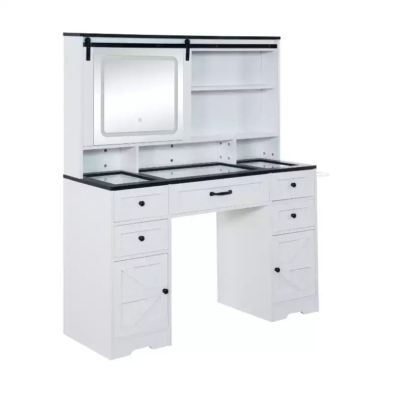 Coiffeuse Home Imports Emporium avec miroir coulissant réglable et lumières, blanche