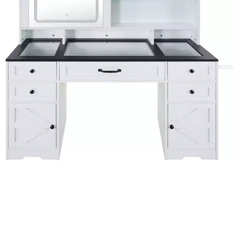 Coiffeuse Home Imports Emporium avec miroir coulissant réglable et lumières, blanche