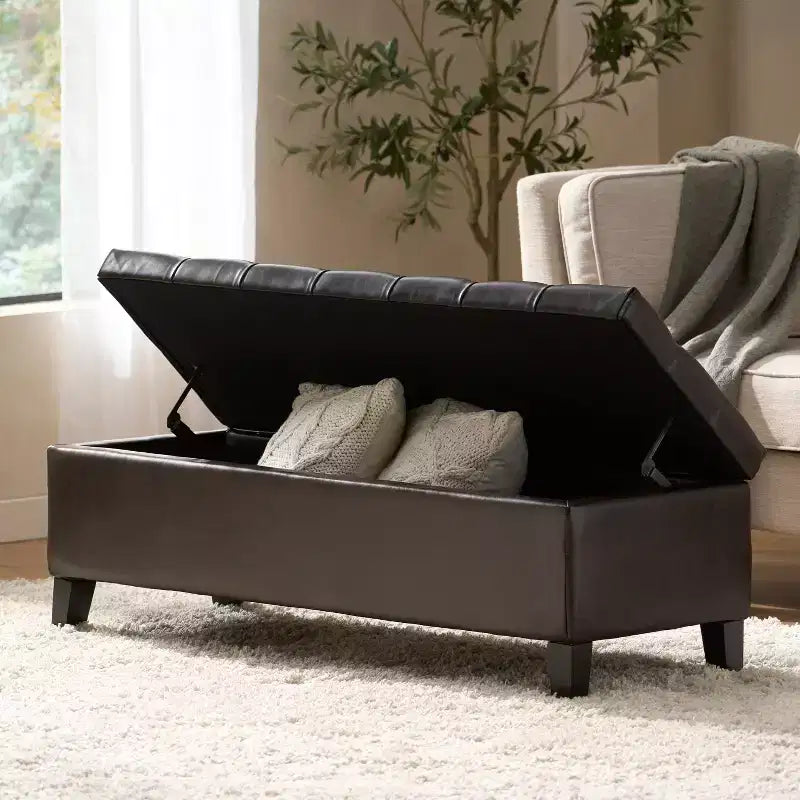 Christopher Knight Home Dana Ottoman de rangement contemporain en bois de bouleau touffeté avec boutons