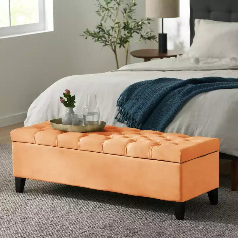 Christopher Knight Home Dana Ottoman de rangement contemporain en bois de bouleau touffeté avec boutons