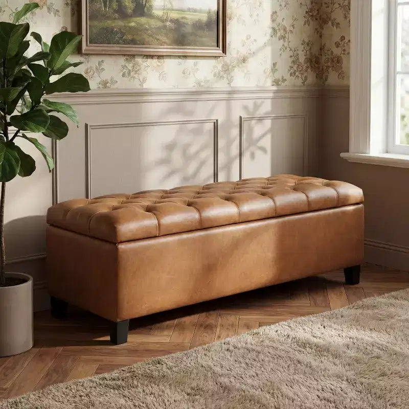 Christopher Knight Home Dana Ottoman de rangement contemporain en bois de bouleau touffeté avec boutons