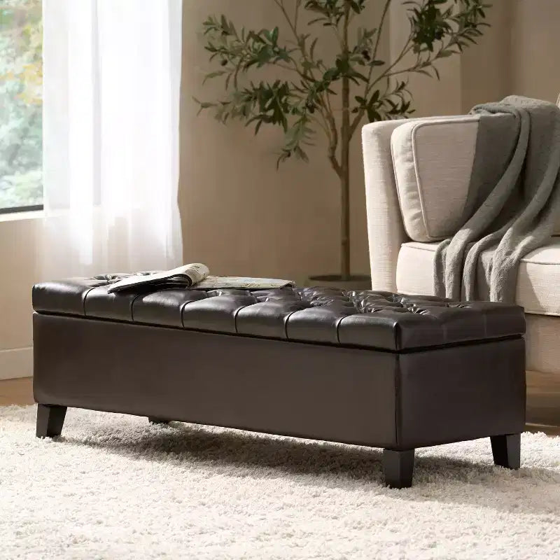 Christopher Knight Home Dana Ottoman de rangement contemporain en bois de bouleau touffeté avec boutons
