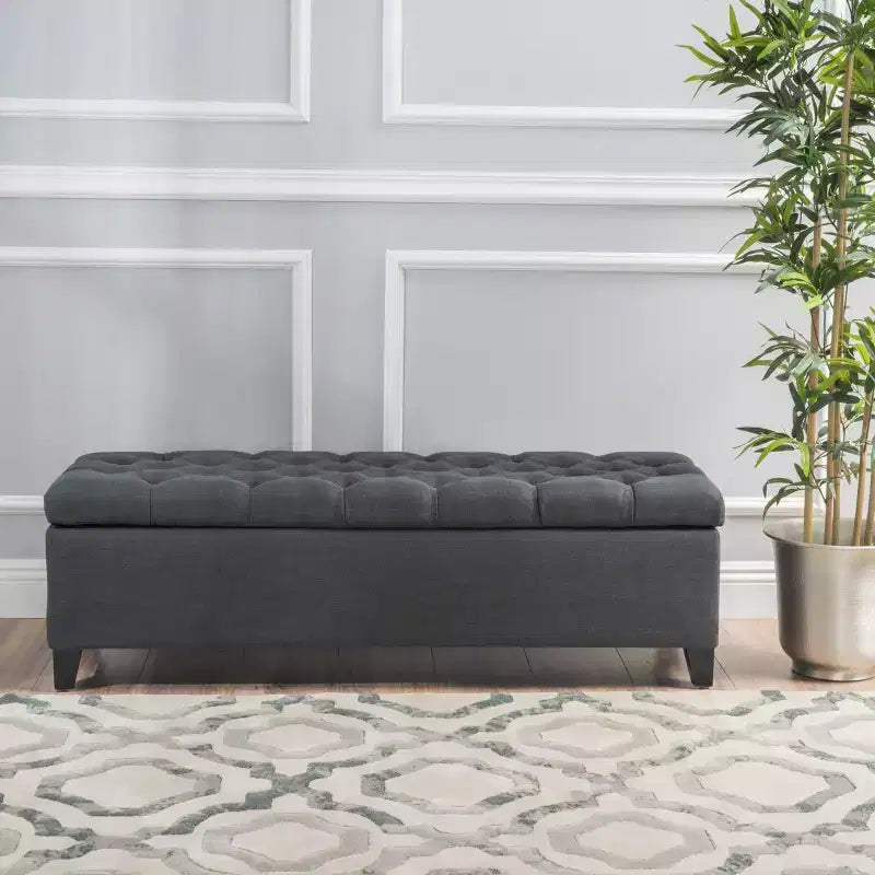 Christopher Knight Home Dana Ottoman de rangement contemporain en bois de bouleau touffeté avec boutons