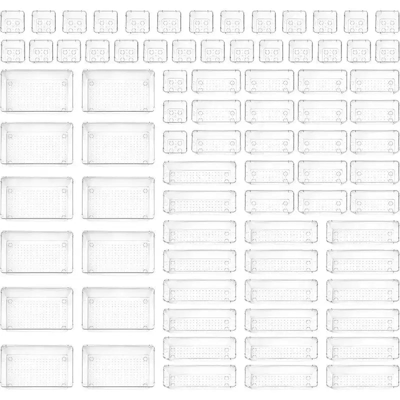 Plastic Drawer Organizers Set,Pack of 72 Colour:Clear