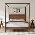 Full/Queen/King Size Platform Bed Frame Canopy Bed with Four Posters, No Box Spring Needed, Brown-ModernLuxe