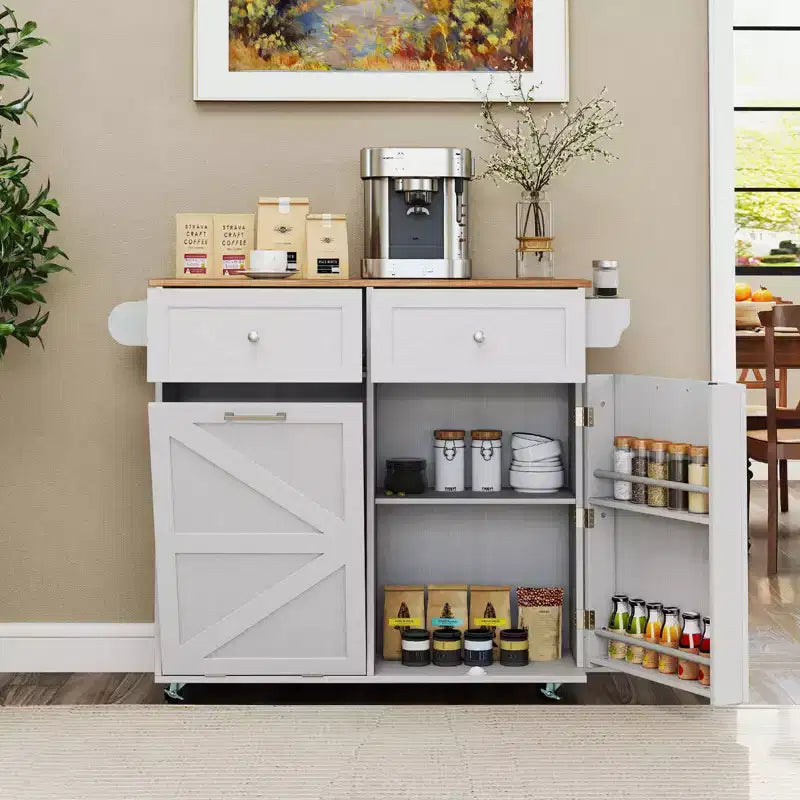 Desserte de cuisine roulante Costway, avec plateau abattant et armoire à poubelle, noir/blanc