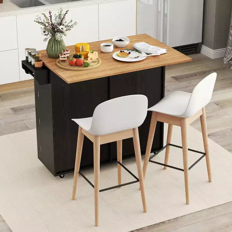 Desserte de cuisine roulante Costway, avec plateau abattant et armoire à poubelle, noir/blanc