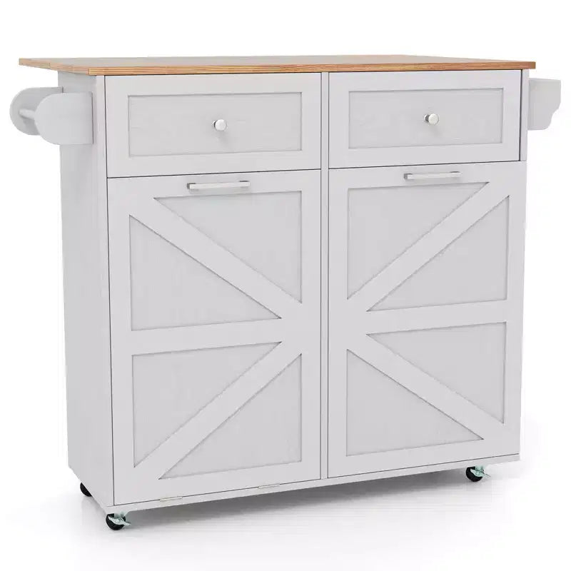 Desserte de cuisine roulante Costway, avec plateau abattant et armoire à poubelle, noir/blanc