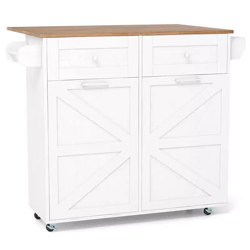 Desserte de cuisine roulante Costway, avec plateau abattant et armoire à poubelle, noir/blanc