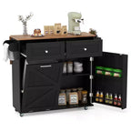Costway Rolling Kitchen Island Kitchen Island Cart with Drop Leaf Trash Can Cabinet Black/White