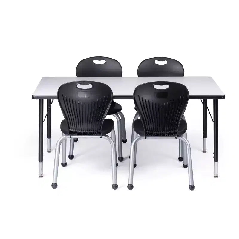 Bintiva Activity Table & Chair Set  24x48 Black Sprayed Edge Table with Adjustable Legs and 4 Black 14 ZUUL Classroom Chairs