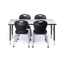 Bintiva Activity Table & Chair Set  24x48 Black Sprayed Edge Table with Adjustable Legs and 4 Black 14 ZUUL Classroom Chairs