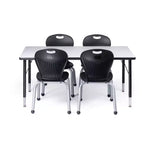 Bintiva Activity Table & Chair Set  24x48 Black Sprayed Edge Table with Adjustable Legs and 4 Black 14 ZUUL Classroom Chairs