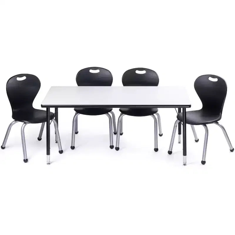 Ensemble table et chaises d'activités Bintiva - Table 24x48 à bord pulvérisé noir avec pieds réglables et 4 chaises de classe ZUUL noires de 14 pouces