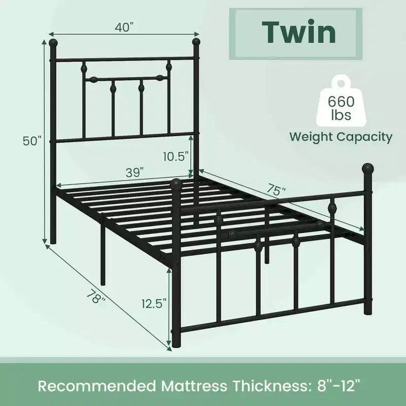 Cadre de lit en métal Costway double/complet/grand format avec tête de lit Rangement sous le lit Sommier tapissier